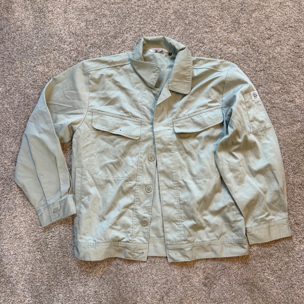 Power Tiger Men Sage Green Workwear Chore Jacket Utility Coat Size M